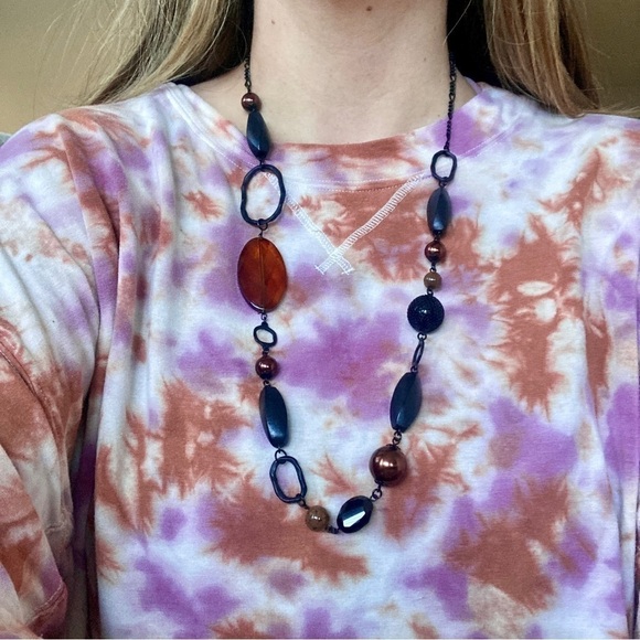 Artisan BEAD and Chain Long Statement Necklace EB - Picture 2 of 12